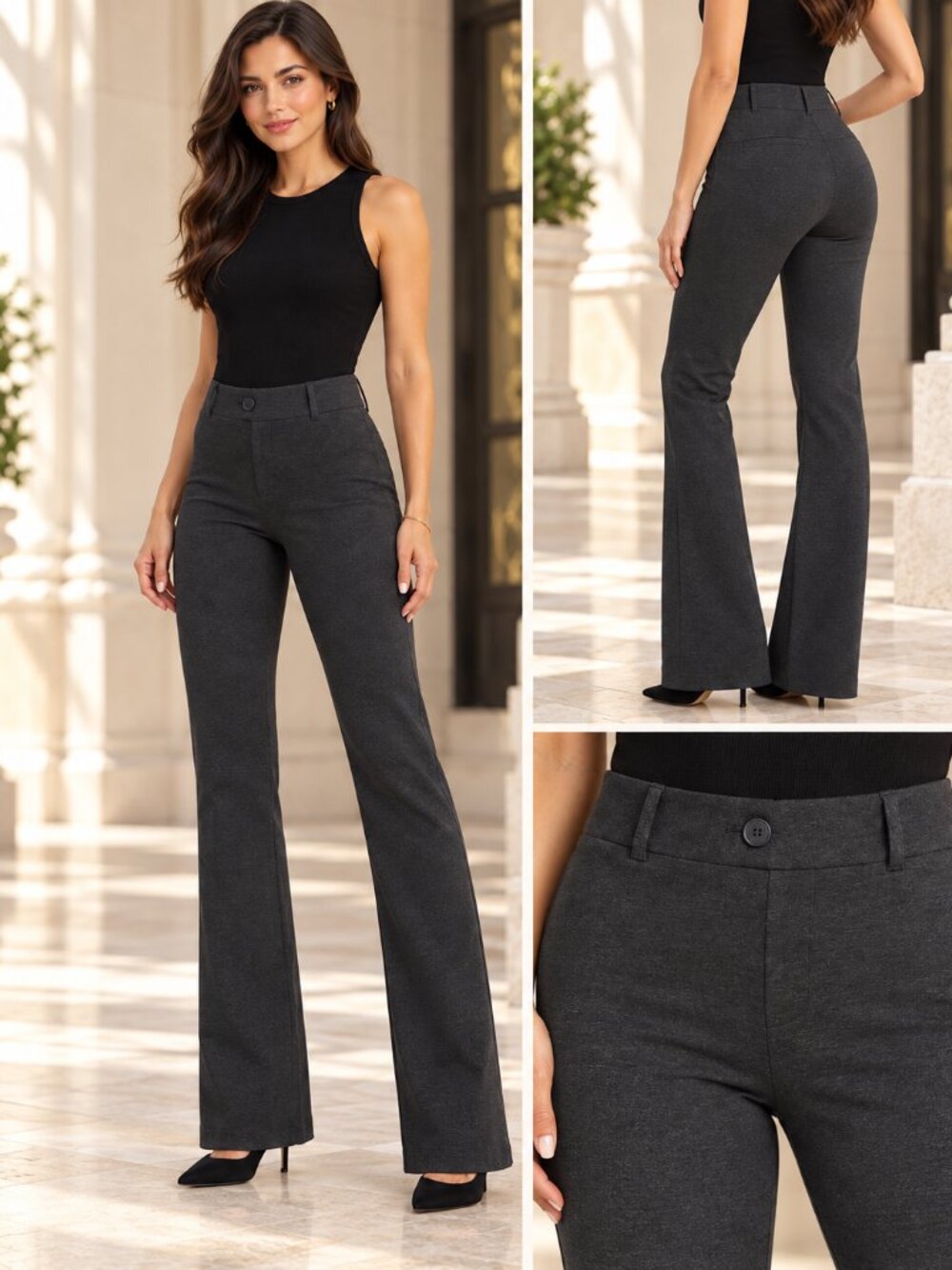 Betabrand Dress Pant Yoga Pants XL Gray Straight Leg Stretch Ponte Work Pants